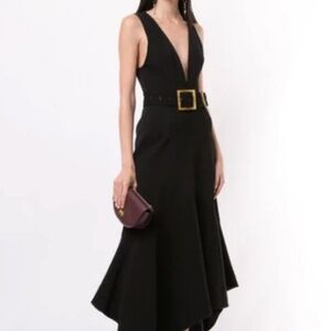 NWT Acler Normandie Plunging Neckline Midi Dress Black Sz 10